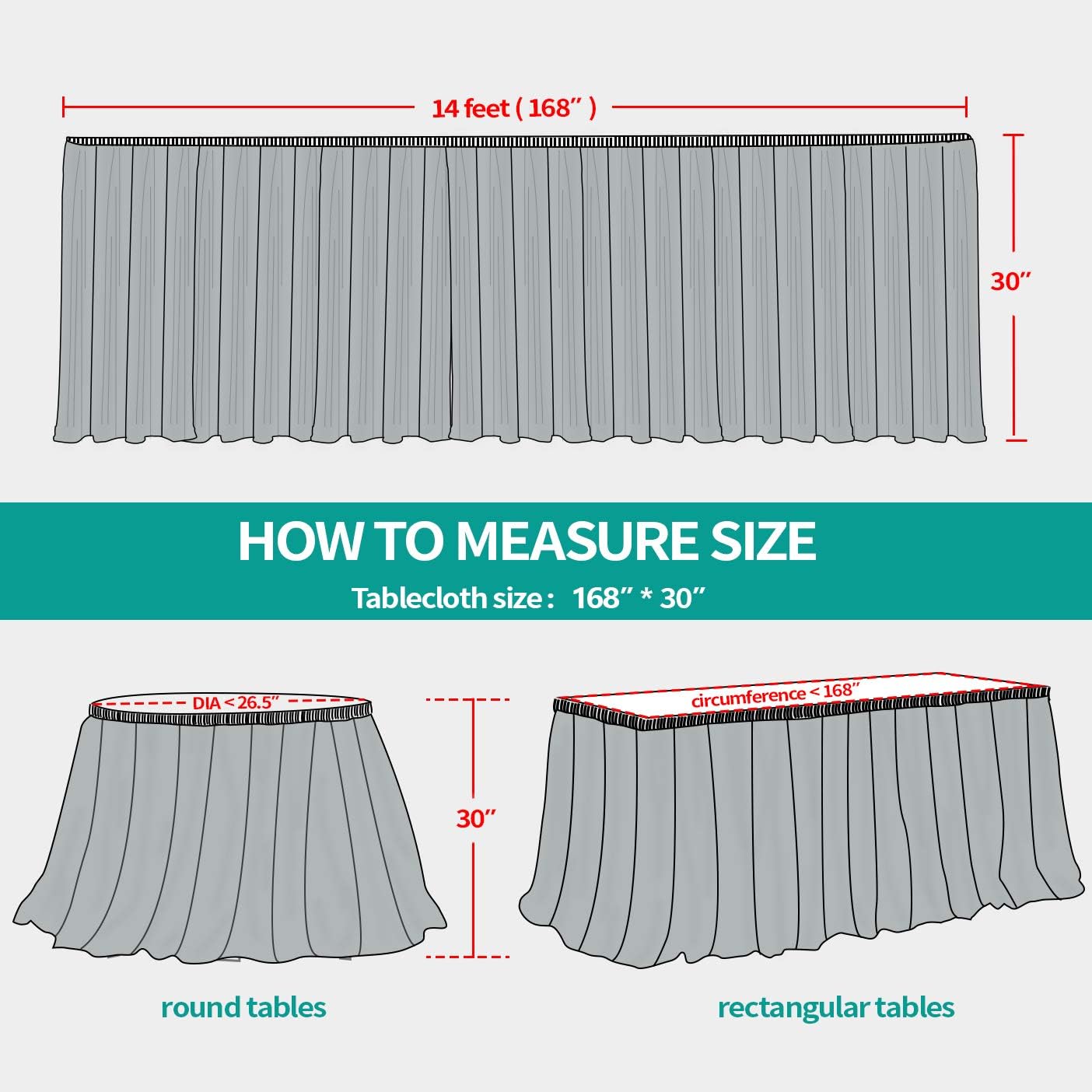 Surmente 10 Pack White Table Skirt, 14ft Polyester Tablecloth for Weddings, Banquets, or Restaurants