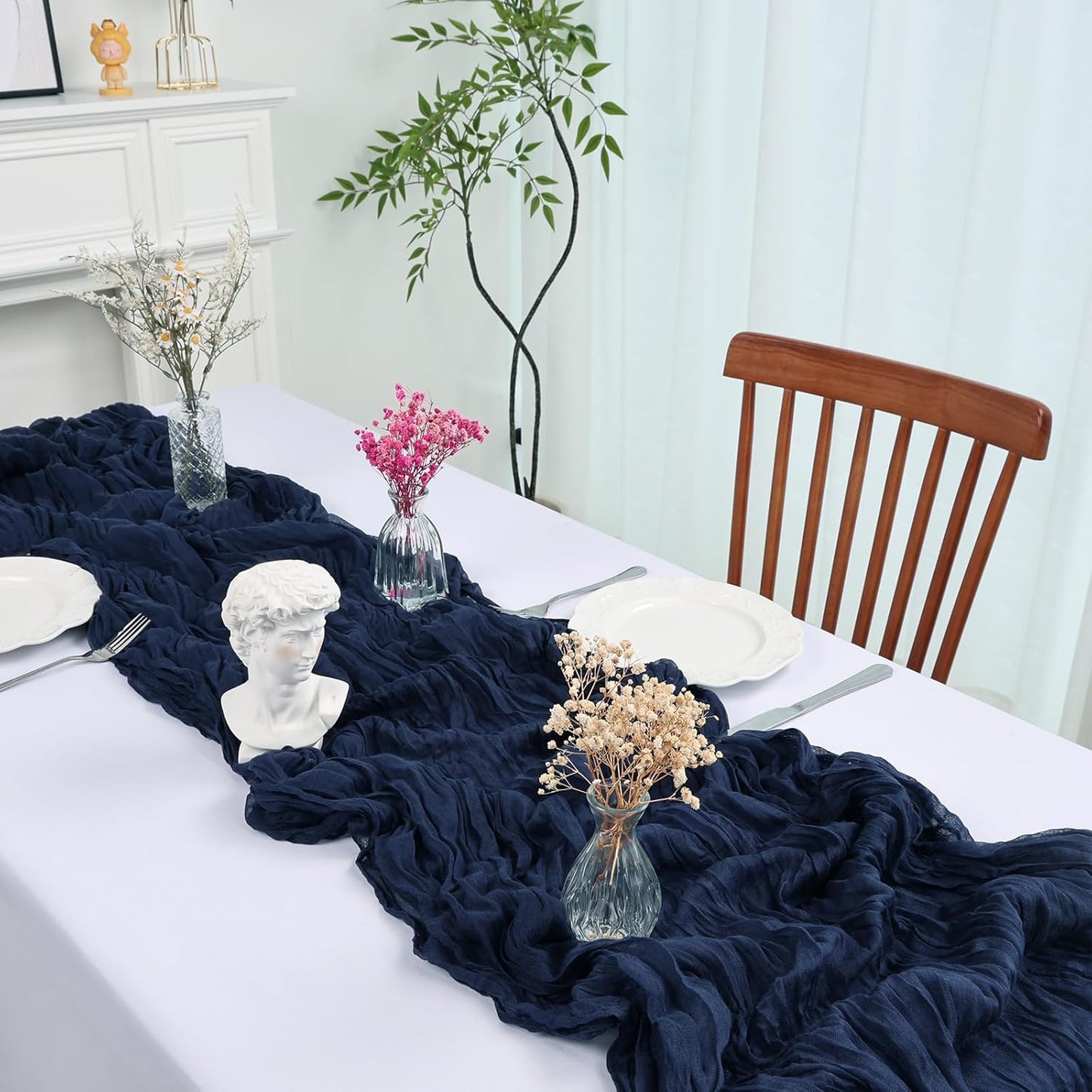 6 Pack 10FT Navy Blue Cheesecloth Table Runner 35x120 Inch Gauze Rustic Boho Table Runner Cheese Cloth for Wedding Decor Birthday Party Bridal Baby Shower Table Centerpiece Decoration