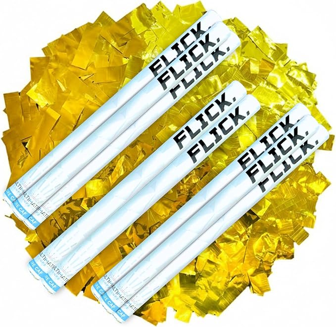 Ultimate Confetti - 8 Pack Gold Metallic Foil Confetti Wands - Handheld 14" Mylar Shinny Confetti Flick Flutter Sticks For Wedding, Birthday, Parties & Live Events - 2 Handfuls, 1.5 oz Each Stick