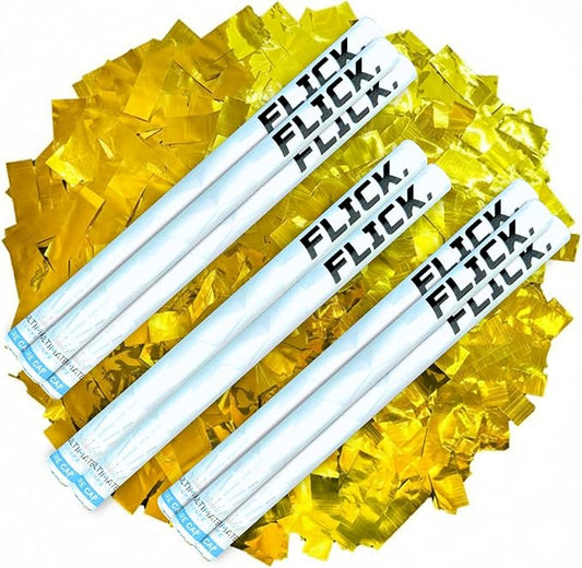 Ultimate Confetti - 8 Pack Gold Metallic Foil Confetti Wands - Handheld 14" Mylar Shinny Confetti Flick Flutter Sticks For Wedding, Birthday, Parties & Live Events - 2 Handfuls, 1.5 oz Each Stick