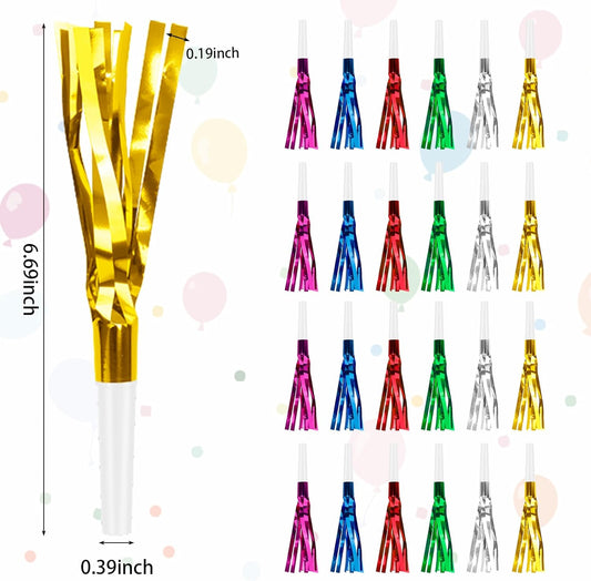 Colorful New Years Noise Makers 24 PCS NYE Party Blowers Blowouts New Years Eve Games Favors Supplies Birthday Pep Rally for Adult Prank Graduation Sporting Events Horns Noisemakers Accessories