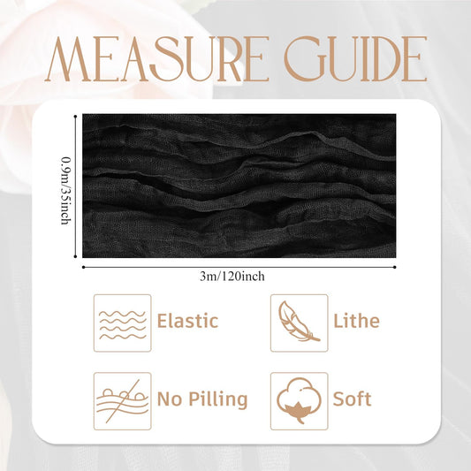 Wokceer Cheesecloth Table Runner Christmas 12Pack 10FT Black Boho Gauze Cheese Cloth Table Runner for Party Long Rustic Sheer Table Runners for Baby Bridal Shower Wedding Easter Table Decor