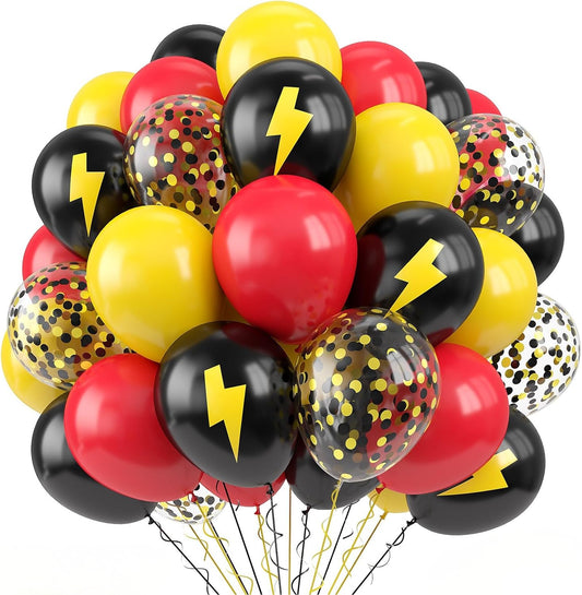 Paready Red Yellow Black Balloons, 60Pcs Latex Balloons, 12Inch Yellow Printed Latex Balloon Red Black Confetti Balloon for Boys Birthday Party Decor