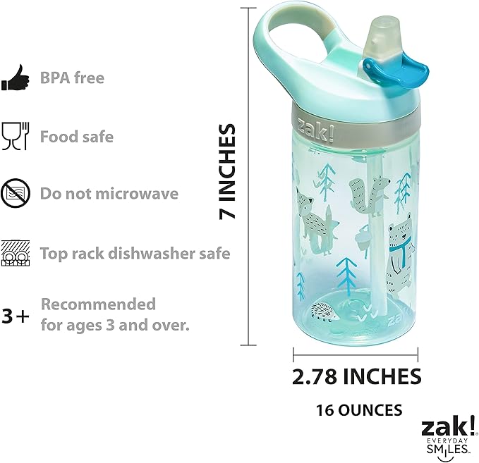Zak Designs 5-Piece Dinnerware Set, Forest Friends - Durable Plastic & Stainless Steel - Includes Water Bottle, 8-Inch Plate, 6-Inch Bowl, Fork & Spoon - Suitable for Kids Ages 3+