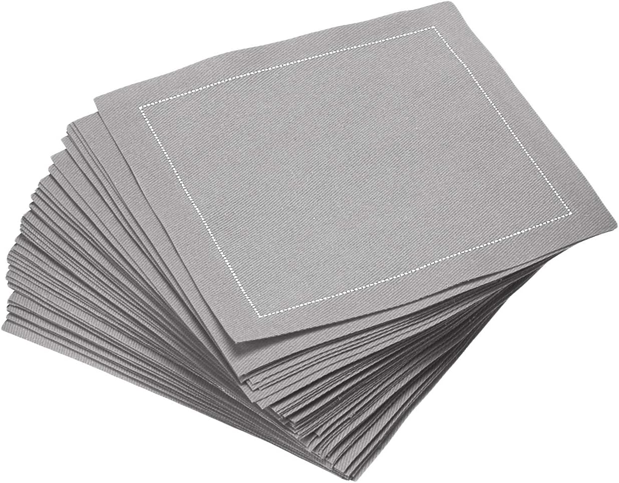 Signature Napkins 100% Cotton Cocktail Napkin, 50-Pack, 4.5" x 4.5", Grey, Gray