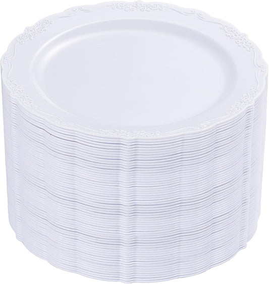 DaYammi 36PCS White Plastic Plates, Heavy Duty White Disposable Premium 7.5inch Dessert Cake Salad Appetizer Plates Hard Plastic Platos Disposable for Party Wedding