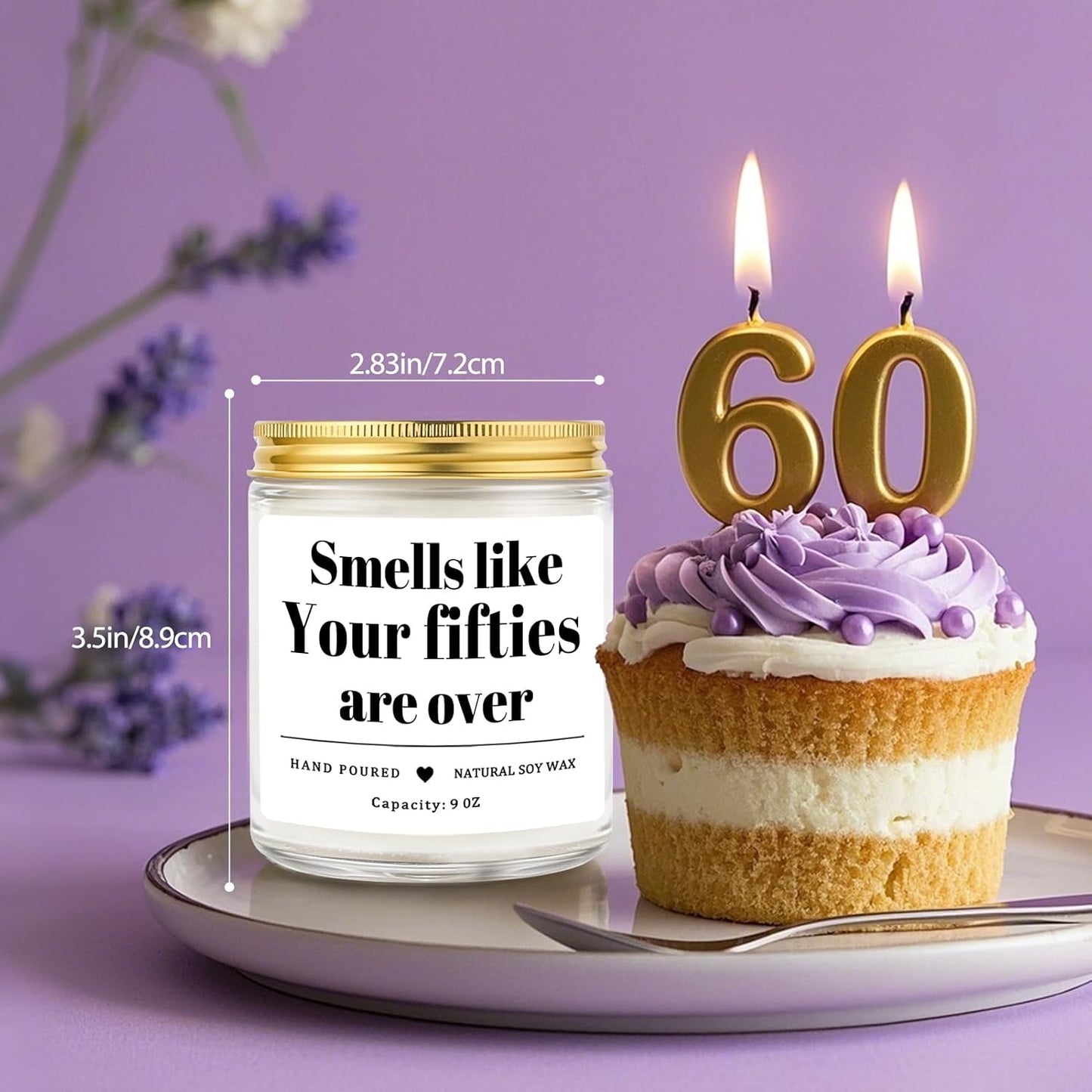 Homsolver 60th Birthday Gifts for Women Men, 9OZ Lavender Scent Birthday Candles with 50+ Hours Burn Time, Unique Handmade 60th Birthday Decorations for Her, Men, Friend, Sister, Wife, Husband