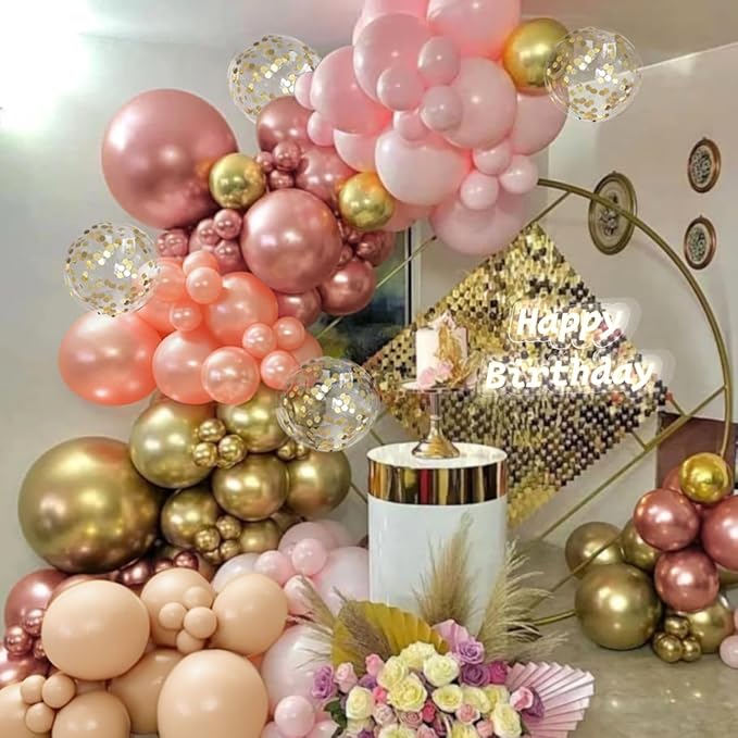 Pink and Gold Balloon Garland Arch Kit, 167Pcs Metallic Pearl Rose Gold Pastel Pink Nude Latex Balloons for Women Girl Princess Birthday Engagement Wedding Party Decorations