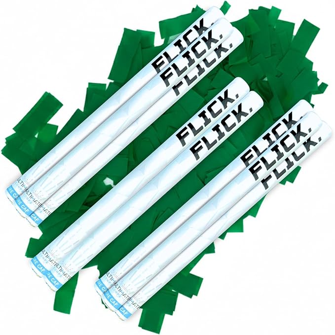 Ultimate Confetti - 8 Pack Dark Green Confetti Wands - Handheld 14" Biodegradable Tissue Paper Confetti Flick Sticks For Wedding, Birthday, Parties & Live Events - 2 Handfuls, 1.5 oz Each Stick
