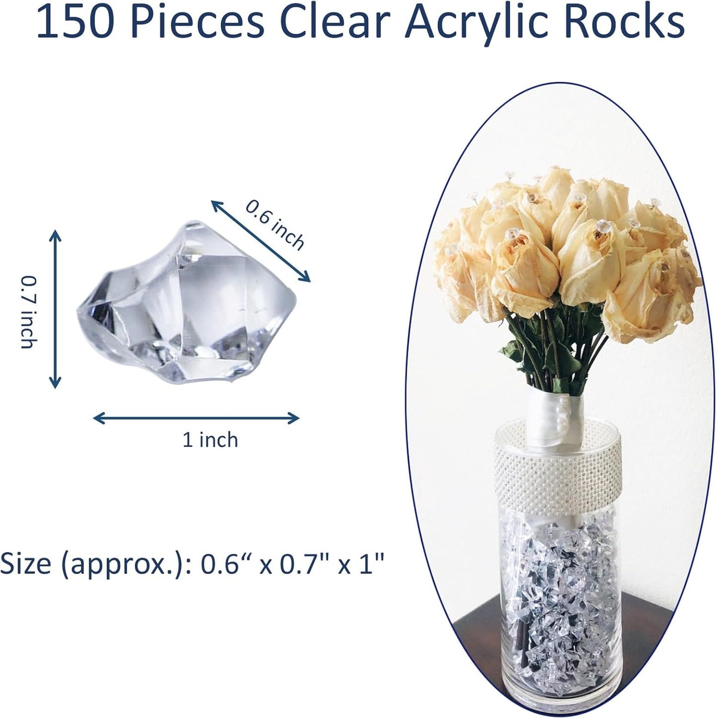 150 Pieces Clear Decorative Acrylic Ice Gems, Clear Acrylic Ice Crystals, Decorative Gems, Reusable Acrylic Crushed ice Rocks for Home Décor