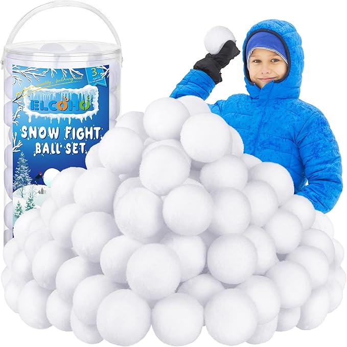 Elcoho 60 Pieces 2.8 Inch Kid Snow Fight Ball Indoor Artificial Snow Fight Ball Fake Winter Snow Toss Ball Set for Kid Christmas Winter Snow Games Party Supplies