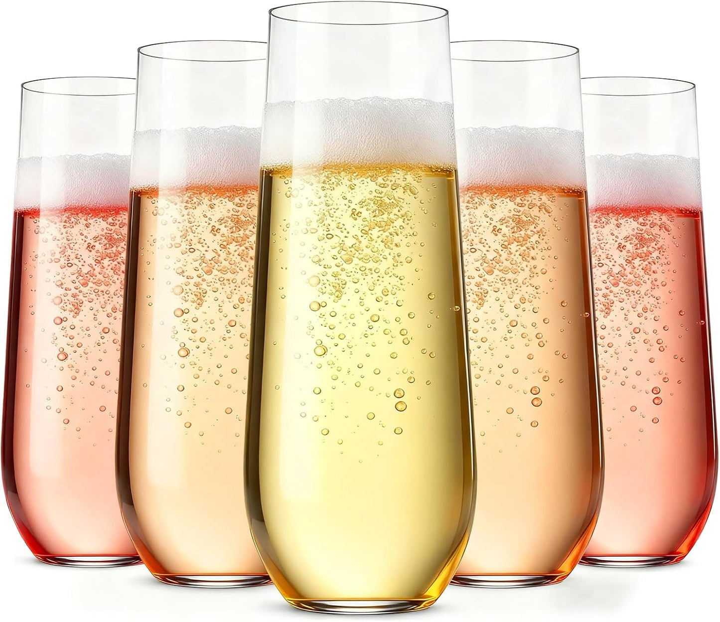 Guanqiao 12 Pack Stemless Plastic Champagne Flutes, 9 oz Clear Disposable Plastic Glasses, Heavy Duty Shatterproof Recyclable Mimosa Glasses for Party Wine Tasting Wedding New Years Eve Party Supplies