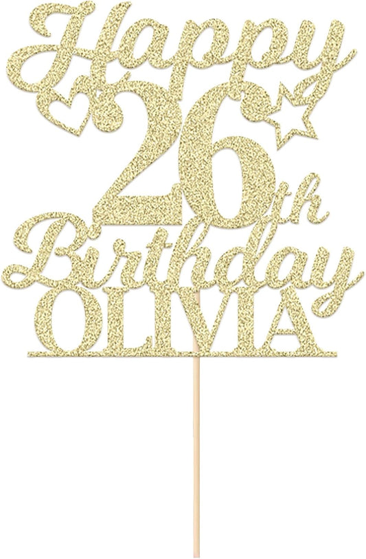 Personalized Happy Birthday Cake Toppers Birthday Cake Topper Gifts for Women Men Custom Glitter Cake Toppers with Any Name & Age for 18th 21st 30th 40th 50th 60th Cake Decorations (Champagne Gold)