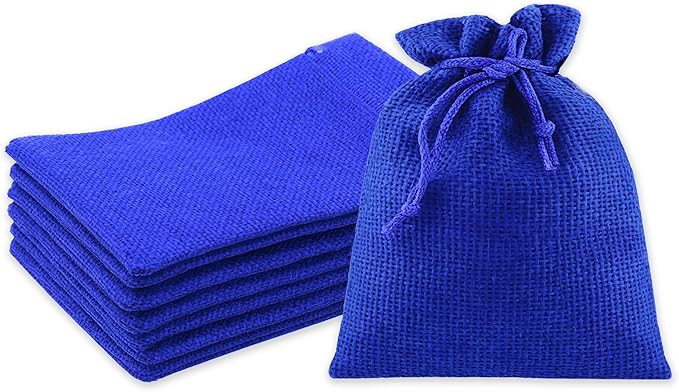 Mandala Crafts 4X6 Inch Royal Blue Burlap Drawstring Gift Bags for Favors - 30 Small Linen Sacks Gift Pouches for Candy, Coffee, Jewelry, Wedding, and Party Supplies