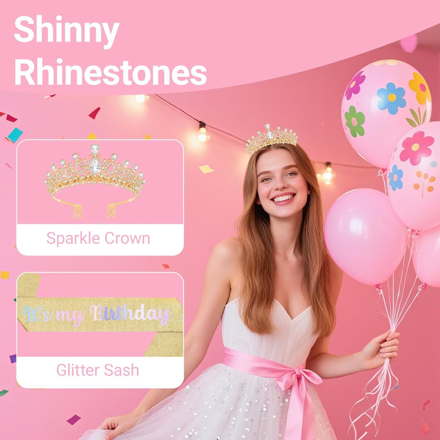 Birthday Tiara and Crown with Sash, Birthday Tiara for Women Party