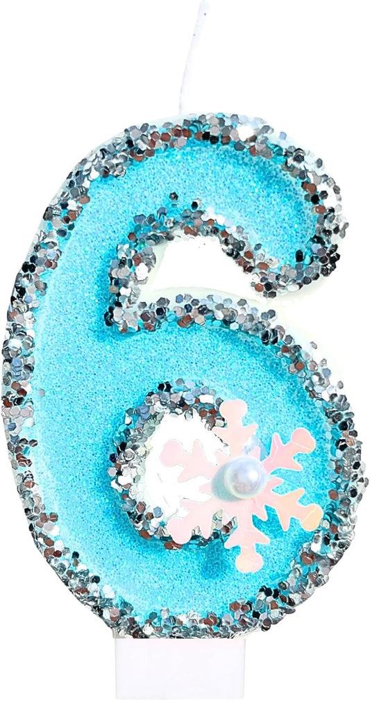Frozen Birthday Number Candles for Cake, Blue Number 6 Candle, 6th Frozen Cake Topper, Fun Glitter Birthday Candles Cupcake Topper for Party Anniversary Decorations