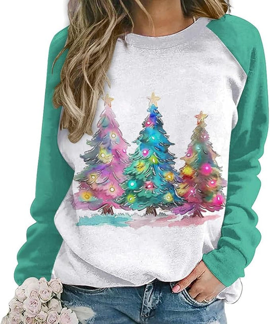 LOAIHA Christmas Sweatshirts for Women Christmas Tree Graphic Shirt Xmas Long Sleeve Merry Christmas Pullover Blouse
