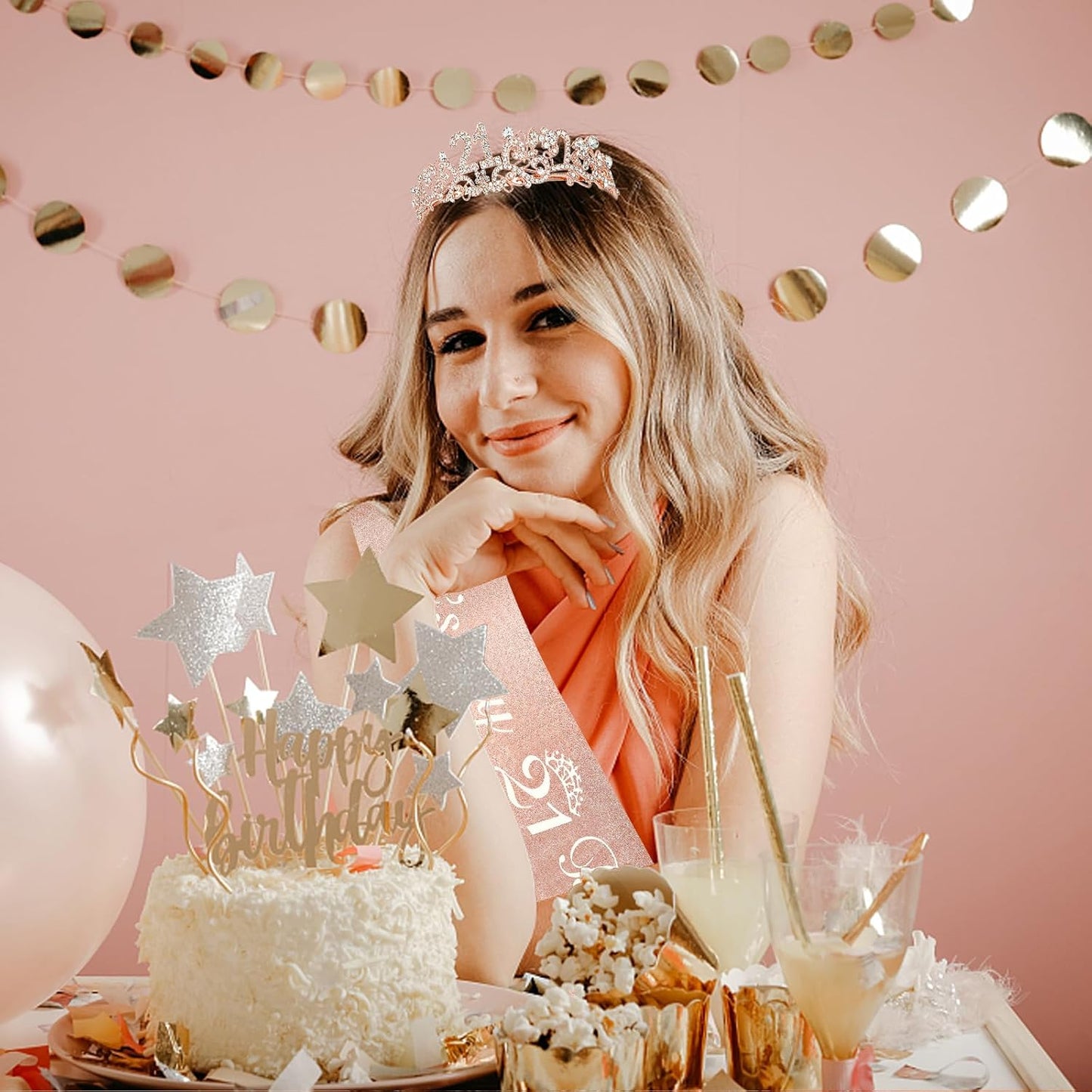 Semato 21st Birthday Decorations for Her - 21st Birthday Sash and Crown Kit for Girls Decorations 21st Tiara Party Favors