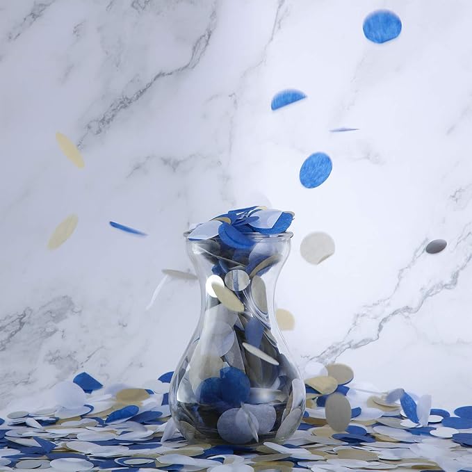 TecUnite Blue Gold Silver Confetti Round Tissue Paper Table Confetti Dots for Wedding Birthday Party Decoration Arts Craft DIY Scrapbooking, 1.76 oz (2.5 cm)