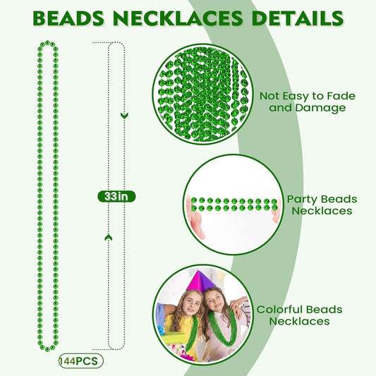 SHAOQINLIN 144 PCS St. Patrick's Day Bead Necklaces, Green Mardi Gras Christmas Beads, 33'' Green Party Beads for St. Patricks Day, Mardi Gras, Christmas, Carnival Party Favors