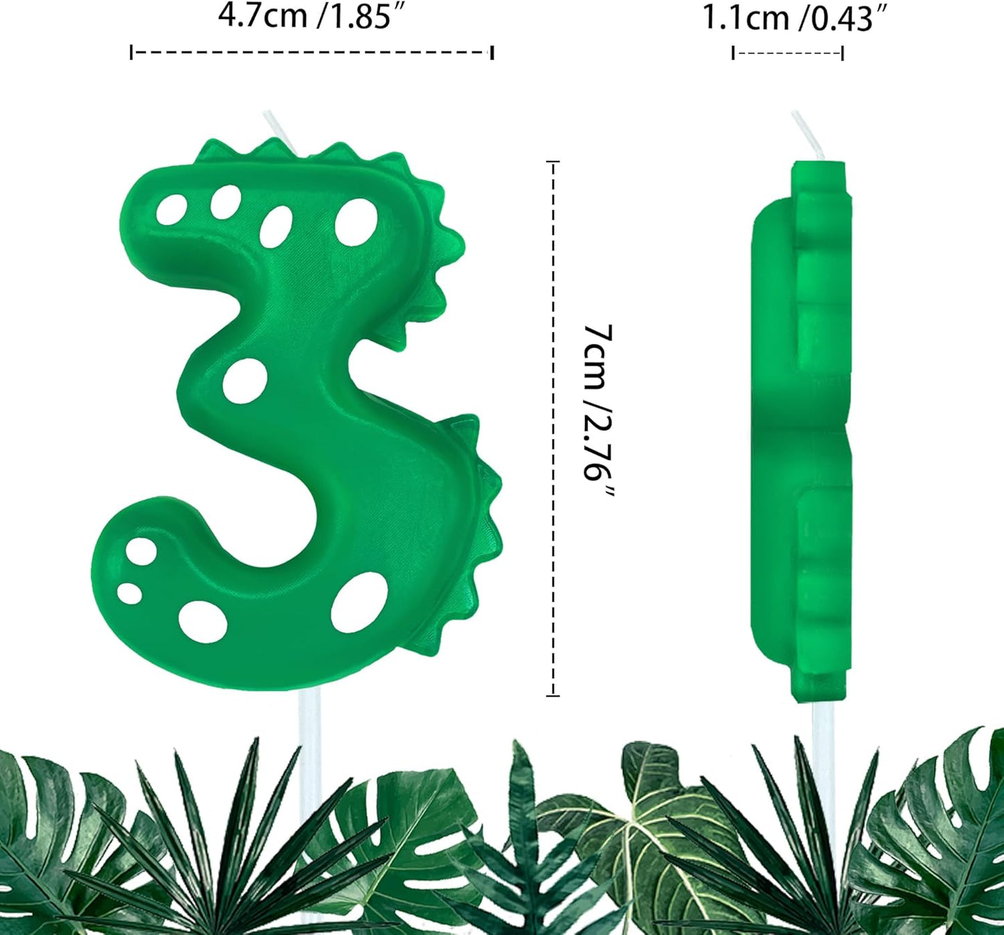 Number Birthday Candles(3 Candle Green) Dinosaur Shape Number Happy Birthday Cake Candles for Dinosaur Birthday Party Decoration Reunions Theme Party