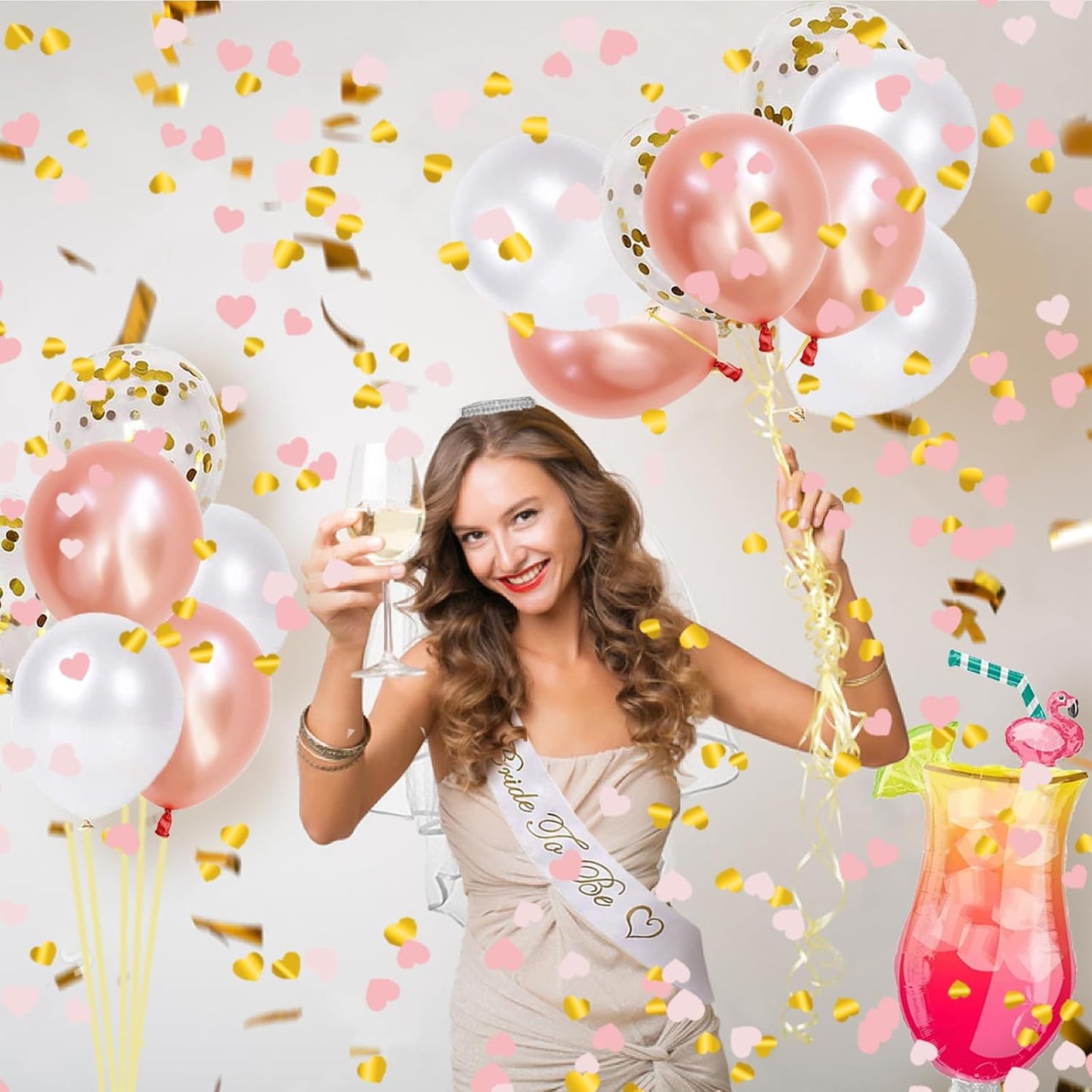 12" Confetti Cannons with Pink & Gold Heart Filling - Party Poppers for Gender Reveal Baby Shower Bridal Shower Valentine Wedding Anniversary - Easy to Use - Pack of 4