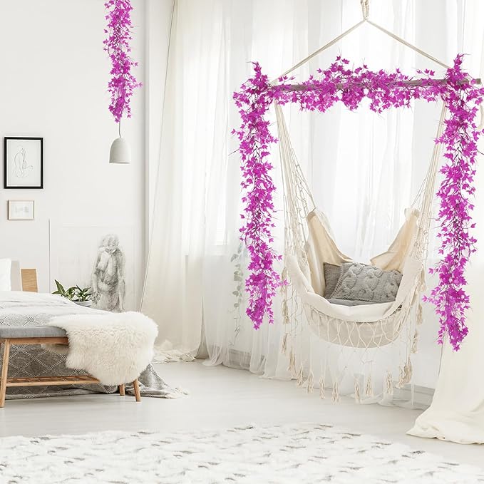 Artificial Garlands Leaf Garland Artificial Ivy Vines Fausse Plante Decorative Room Decor Vines Green Vines ivy Garland for Decor for Wall House Room Patio Indoor Outdoor Home Dorm Decor(Pure Fuchsia)