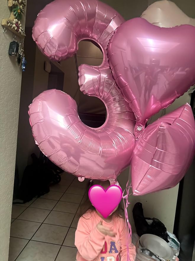Numbers Balloon 3, 40 Inch Large Pink Balloon for Three Year Old Birthday Decor, 3 13 30 31 Birthday Party Decorations for Wedding Supplies