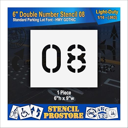 Pavement, Curb, and WheelStop Stencils - 6 inch Double Number Stencil - (08) - 6" x 9" x 1/16" (63 mil) - Light-Duty