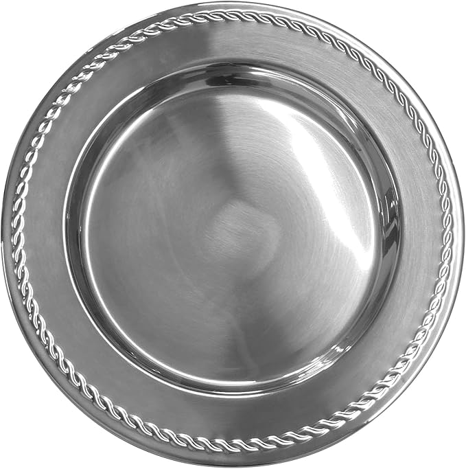 13-Inch Stainless Steel Twist Pattern Charger Plates, 6 Pcs Silver Dinner Plate Chargers, Round Server Ware Charger Plate