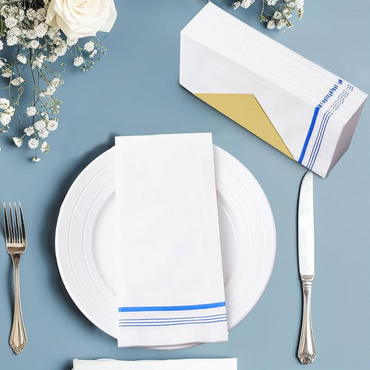 200 Linen-Feel Paper Hand Towels for Bathroom, Disposable Guest Towels, Soft and Absorbent Paper Towels Napkins Bulk for Dinner Parties Kitchen Wedding Graduation, 12" x 17"(Blue)