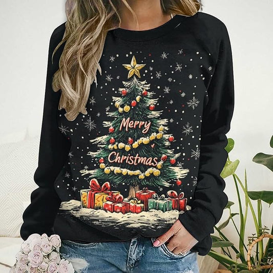 LOAIHA Christmas Sweatshirts for Women Christmas Tree Graphic Shirt Xmas Long Sleeve Merry Christmas Pullover Blouse