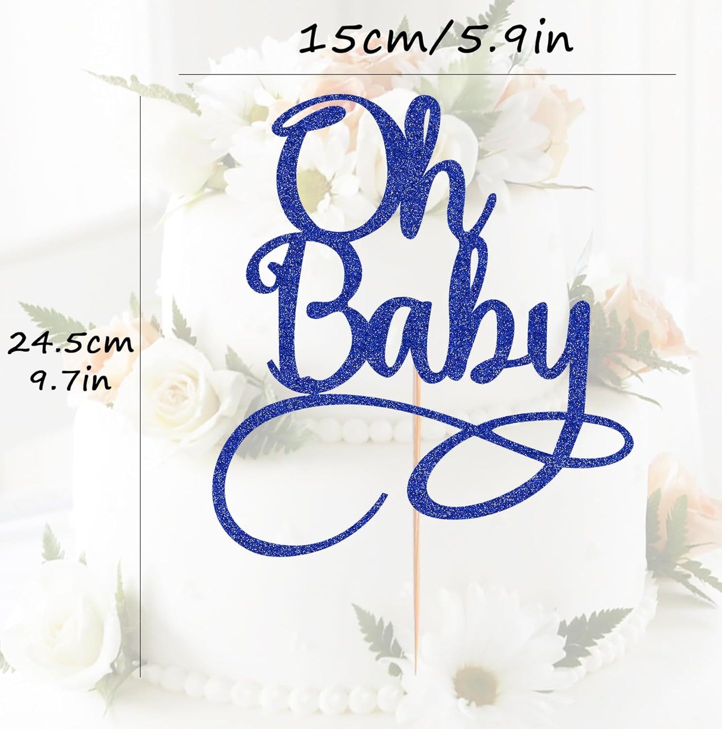 Oh Baby Cake Topper - Royal Blue Glitter Baby Birthday Party Cake Decoration Supplies, for Baby Shower/Gender Reveal Party Photo Booth Props