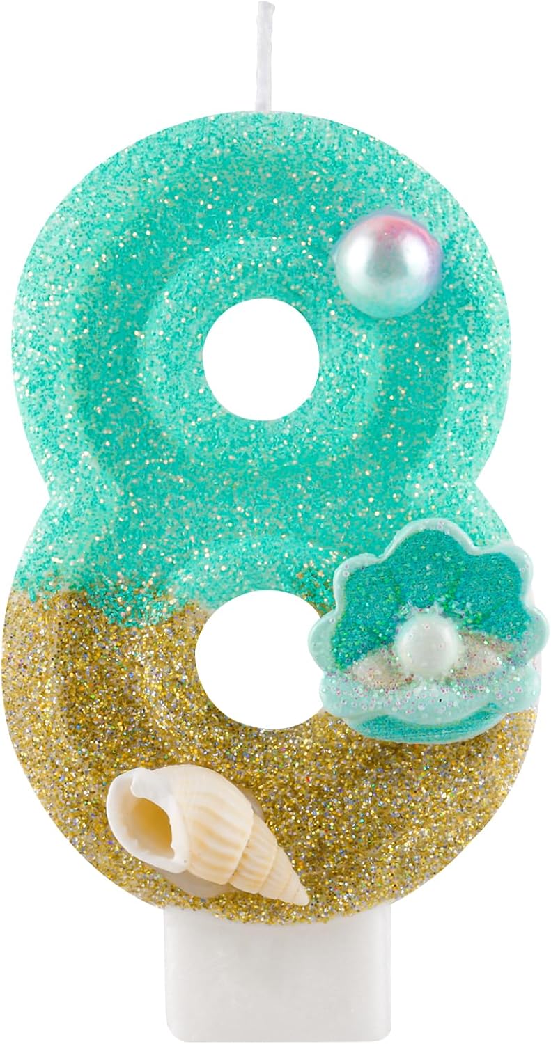 2.76 Inch Birthday Candles Number 8 Candle,Handmade Shell Candle Cake Topper,Mermaid Beach Theme Finding Nemo Birthday Party Favors Decorations