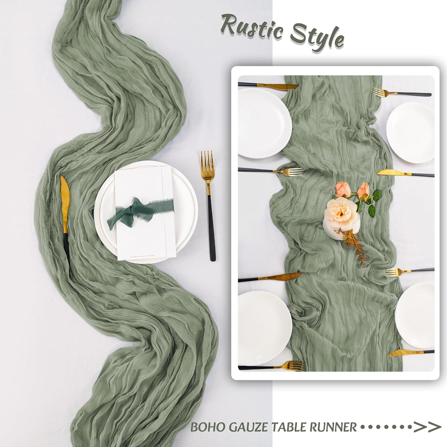 12 Pack Sage Green Table Runner 10FT Cheesecloth Table Runner 21 x 120 inch Boho Gauze Cheese Cloth Table Runner Rustic Sheer Table Runner for Party Wedding Bridal Baby Shower Birthday Table Decor