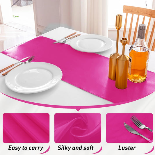 10 Pack Satin Table Runner 12 X 108 Inch Silk Table Runner for Party,Wedding, Birthday, Banquets,Decoration(Fuchsia)