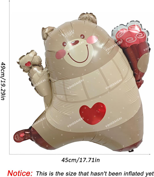 2pcs Bear Amimal Balloon Holding Roses In Hand Love Mood Letter Bear Mylar Foil Balloon For Boys Girls Bear Birthday Theme Valentine'S Day Confession Wedding Anniversary Party Decorations Suppiles