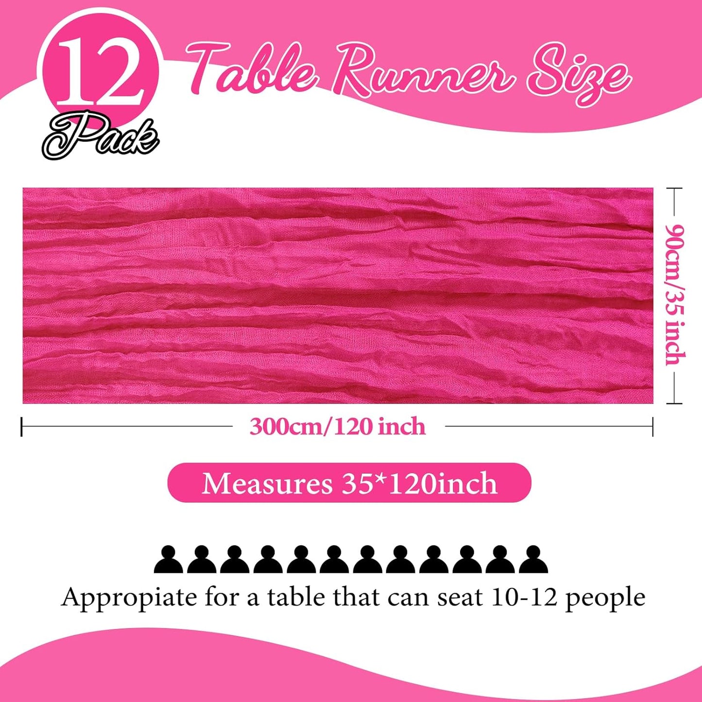 12 Pack 10FT Hot Pink Cheesecloth Table Runner 35x120 Inch Gauze Rustic Boho Table Runner Cheese Cloth for Wedding Decor Birthday Party Bridal Baby Shower Table Centerpiece Decoration