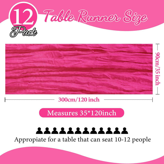 12 Pack 10FT Hot Pink Cheesecloth Table Runner 35x120 Inch Gauze Rustic Boho Table Runner Cheese Cloth for Wedding Decor Birthday Party Bridal Baby Shower Table Centerpiece Decoration