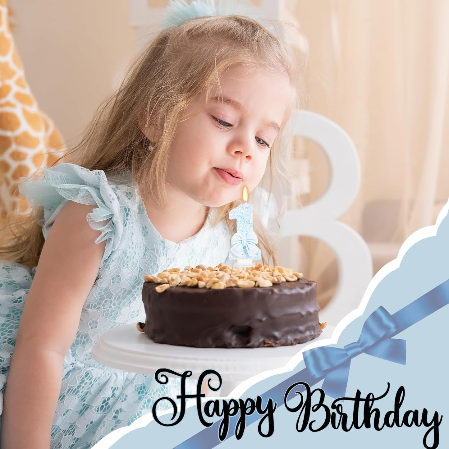 Birthday Candle for Cake, Blue Bow Number Candles, 2.76 inch Number Happy Birthday Candle, Cake Topper Decoration for Birthday Party (Number 1)