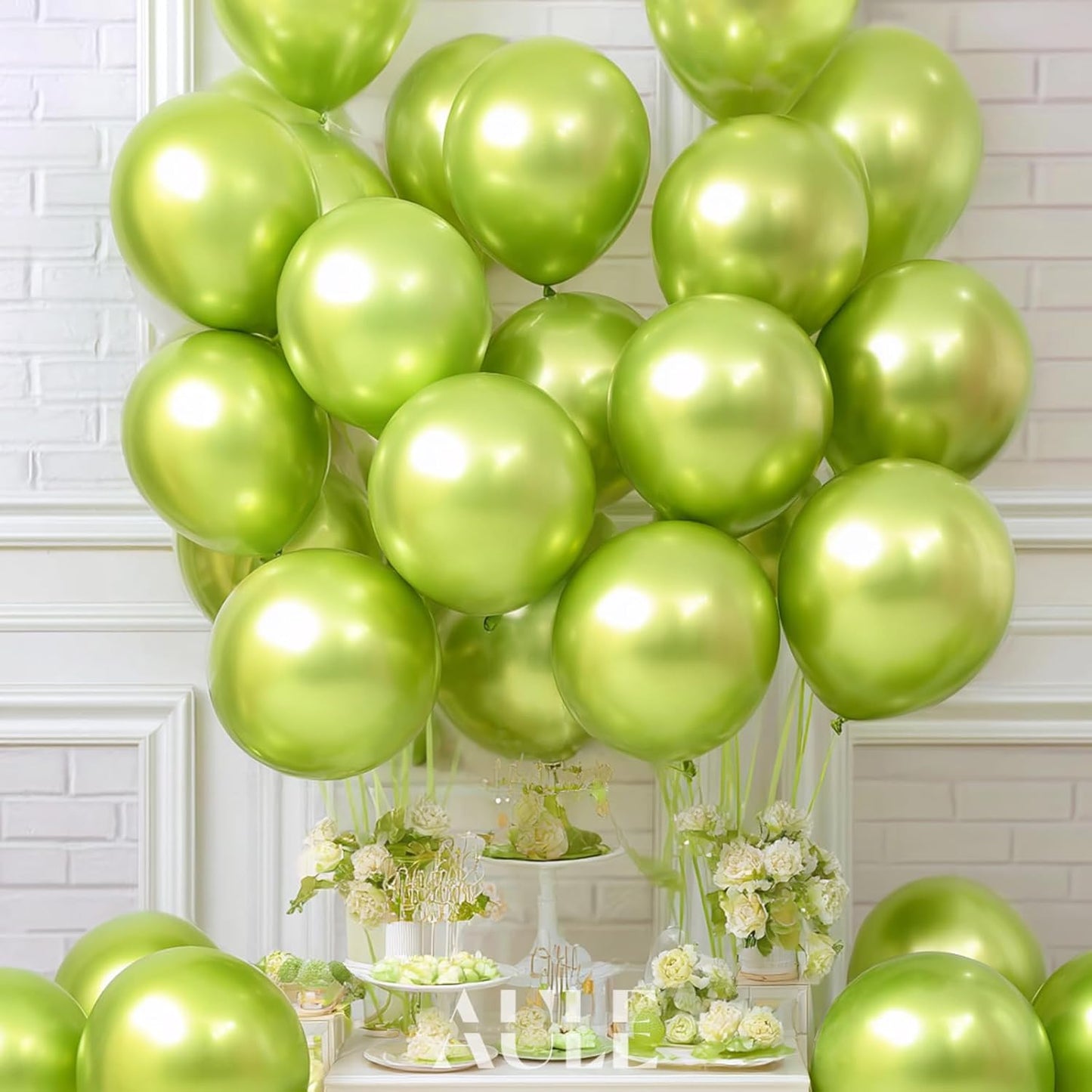AULE Metallic Lime Green Balloons 12 inch 50 Pcs Neon Light Green Latex Balloons Chrome Helium Shiny Thicken Balloon Perfect Party Decoration for Wedding Birthday Baby Shower Graduation Carnival