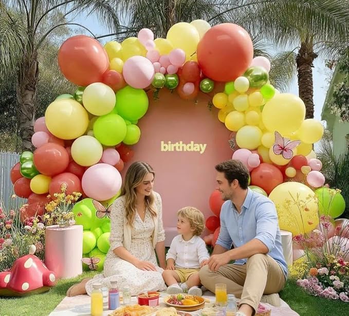 Dusty Pink Green Yellow Balloon Garland Double Stuffed Pastel Light Yellow Green Blush Pink Balloon Arch Kit for Wildflower Spring Birthday Baby Shower Fairy Flower Tea Party Decor