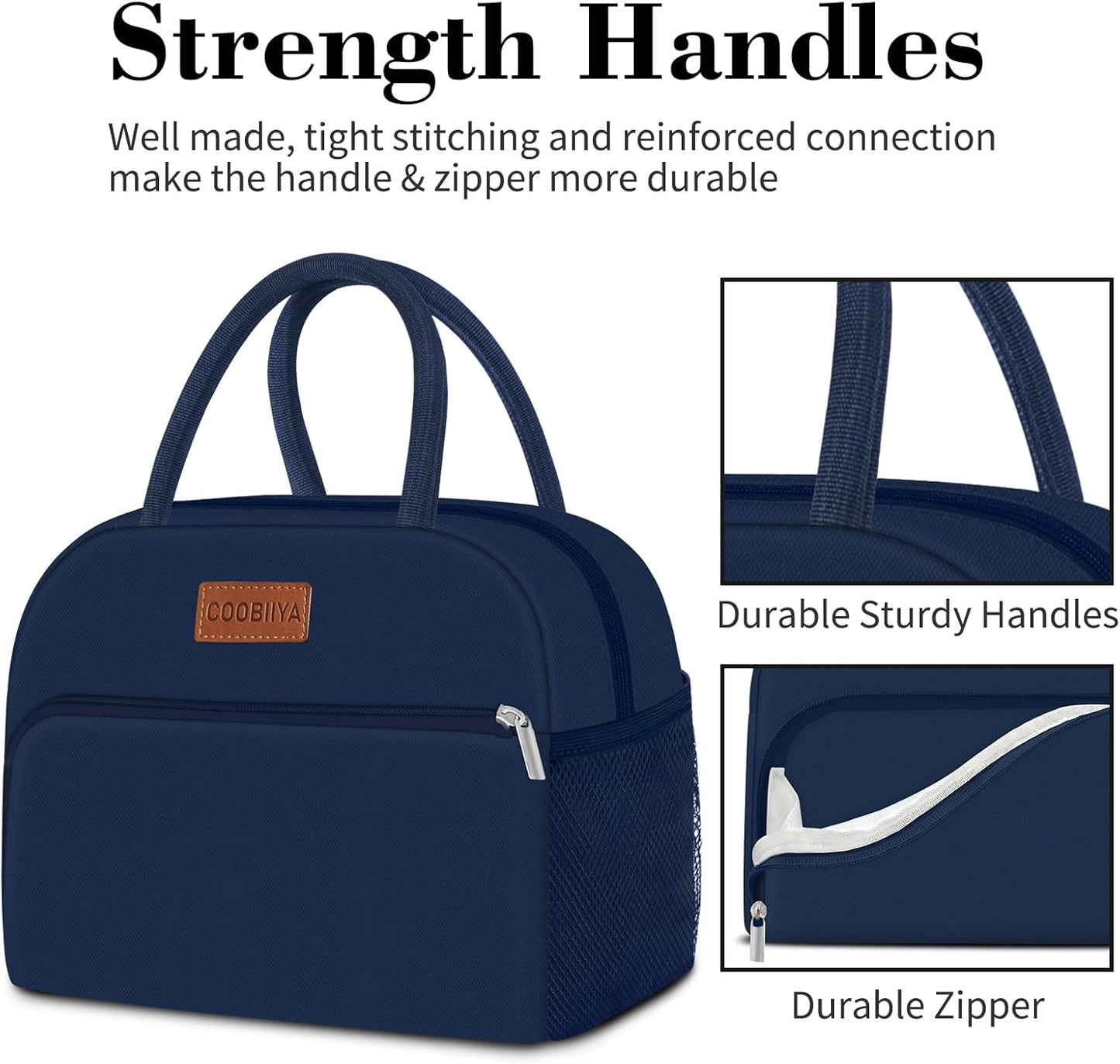 Coobiiya Lunch Bag for Men and Women - Navy Blue, Aluminum, 10.8" x 6.3" x 8.85" - Spacious, Lightweight, and Durable