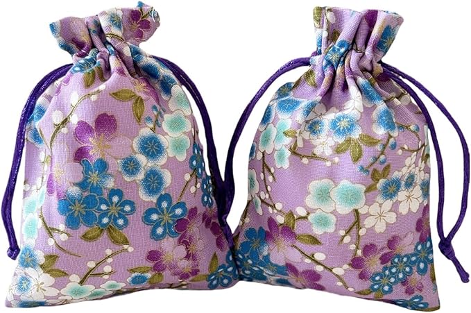 20 Pack Purple Floral Burlap Drawstring Bags Packing Storage Linen Jewelry Pouches Sacks for Birthday Wedding Party Supplies, 5.5x 3.9 Inch