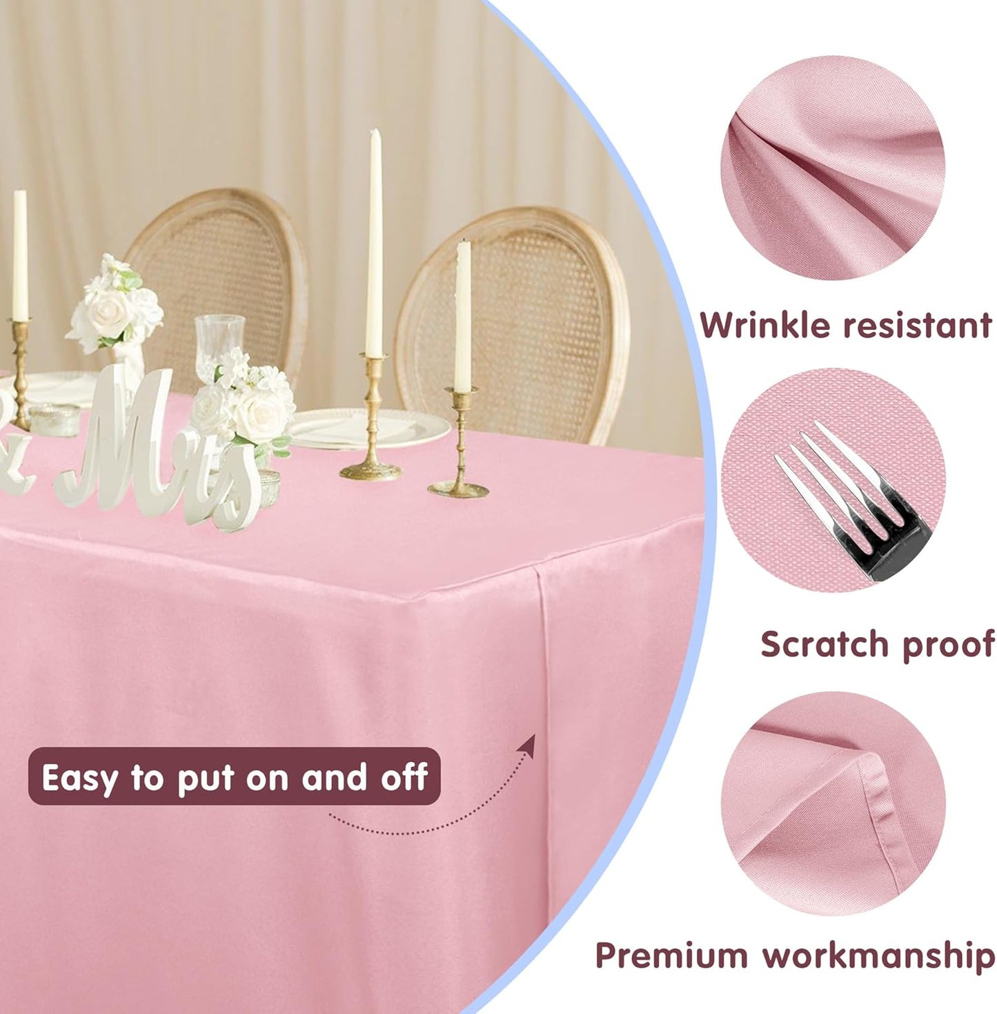 HolidayIdeas Fitted Pink Tablecloths for 6 Foot Tables - 72 x 30 Inch - 2 Pack Rectangle Polyester Fabric Table Cover for Folding Table, Valentines Parties, Birthday, Trade Show