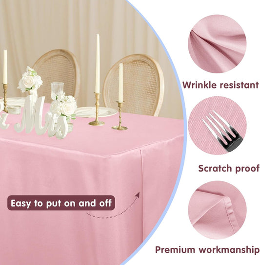HolidayIdeas Pink Fitted Table Covers - 96 x 30 Inch - 2 Pack Rectangle Tablecloths for 8 Foot Tables, Polyester Fabric Tablecloth for Parties, Baby Shower, Wedding, Trade Show