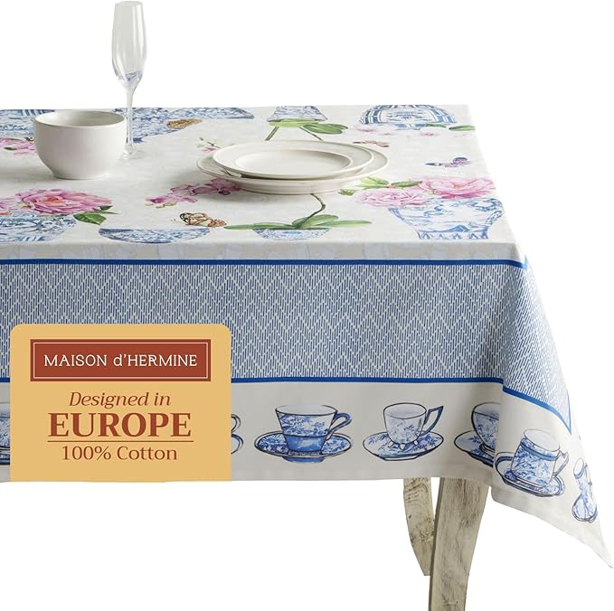 Maison d' Hermine Table Cloth Rectangle Table 100% Cotton 60 x 90 Inches Tablecloth Reusable Decorative for Dining Room Farmhouse Home Valentines Day Decorations Spring Summer - Canton