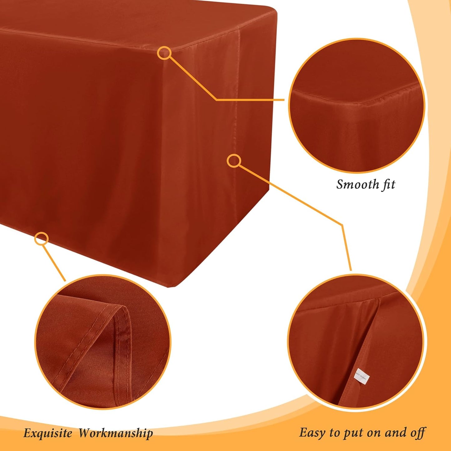 Obstal 2 Pack 4ft Tablecloths for Rectangle Tables - Water Resistant Washable Fabric Polyester Rectangle Table Cover Protector for Wedding, Banquet and Trade Shows, 48" L x 24" W x 30" H, Rust
