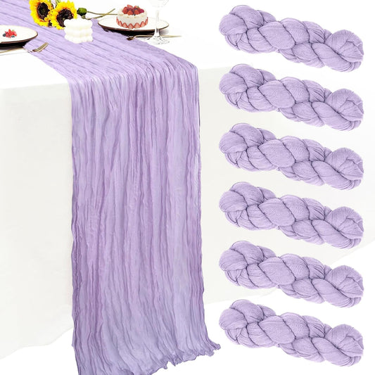 6 Pack Lilac Purple Cheesecloth Table Runner 35x120 Inch Boho Gauze Table Runner, Rustic Sheer Cheese Cloth Fabric Table Runners for Parties, Baby Shower, Birthday and Weddings