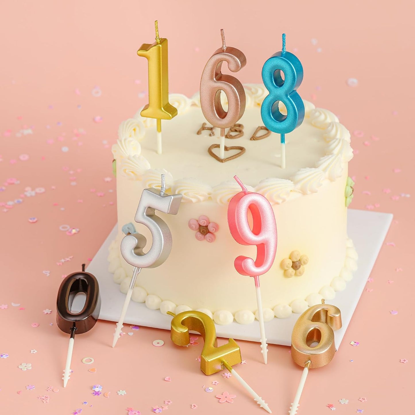 10-Pieces Rose Gold Numeral Birthday Candles, Cake Numeral Candles Number 0-9 Glitter Cake Topper Decoration for Birthday,Wedding Anniversary,Party Celebration